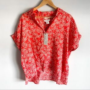 NWT Rachel Zoe Women's Red Floral Linen Shirt Size L